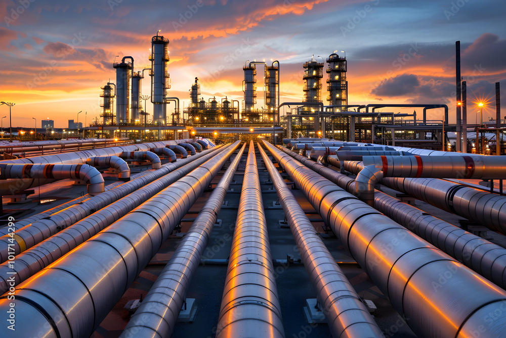 Background with pipelines of an oil and gas processing plant. Equipment for a modern industrial power plant Background with pipelines of an oil and gas processing plant. Equipment for a modern industrial power plant