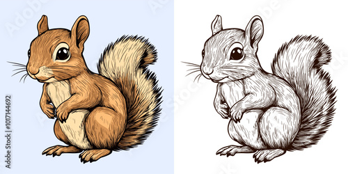 Squirrel Cartoon Character Coloring Page Design Featuring Adorable Rodent Outline Fun Woodland Art Playful Tree-Dwelling Animal Creative and Relaxing Drawing Activity for All Ages