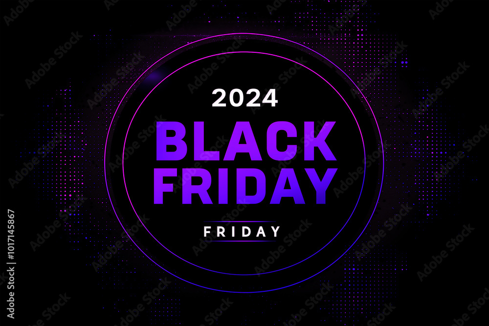Black Friday purple neon ring eclipse with '2024 Black Friday' logo, in a dark backdrop with digital elements Black Friday purple neon ring eclipse with '2024 Black Friday' logo, in a dark backdrop with digital elements