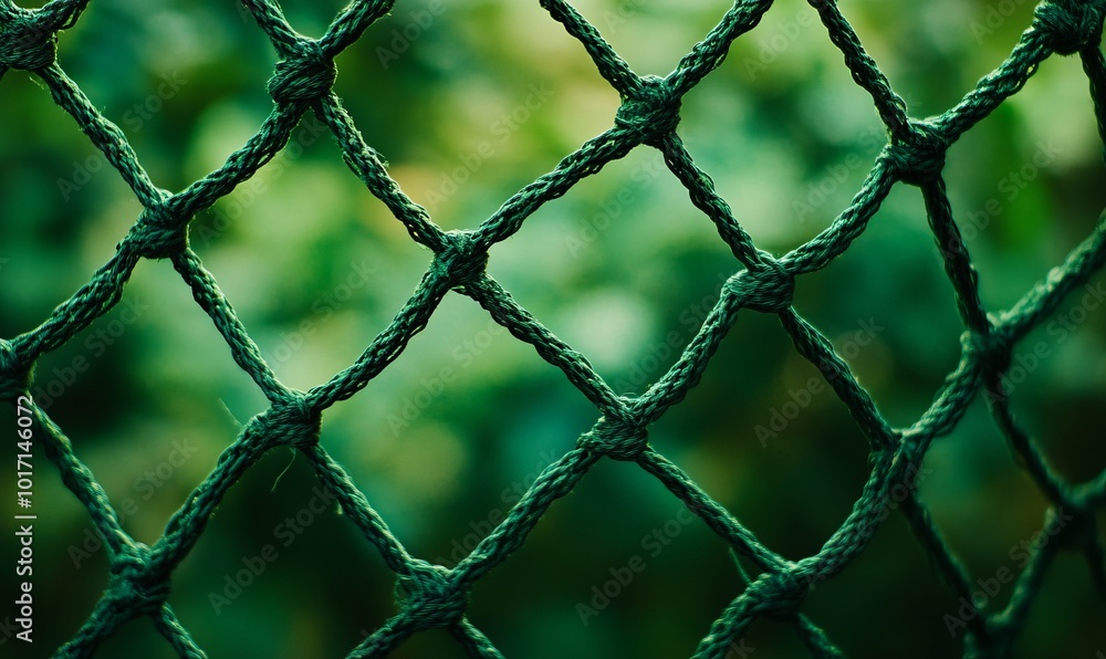 Fototapeta premium A green mesh fence with a green background