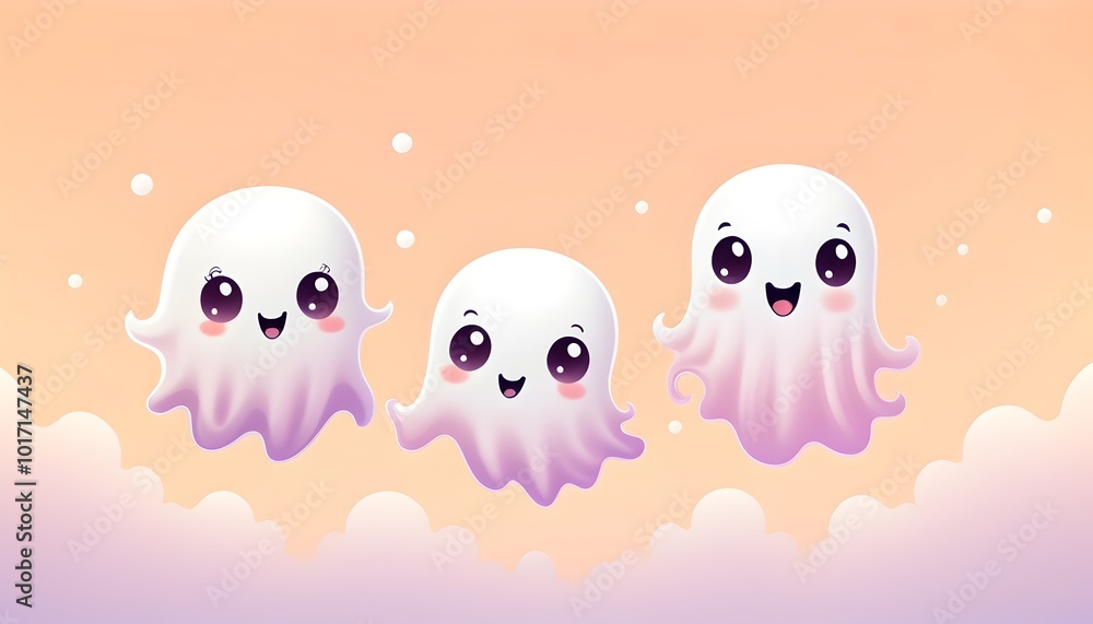 adorable ghost trio floating on a pastel, cheerful background adorable ghost trio floating on a pastel, cheerful background