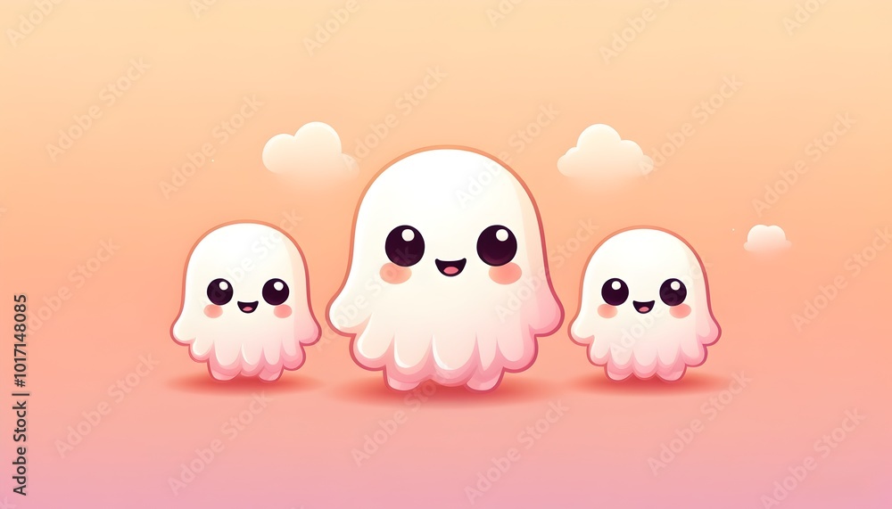 Obraz premium adorable and funny ghosts flying on a light, colorful backdrop