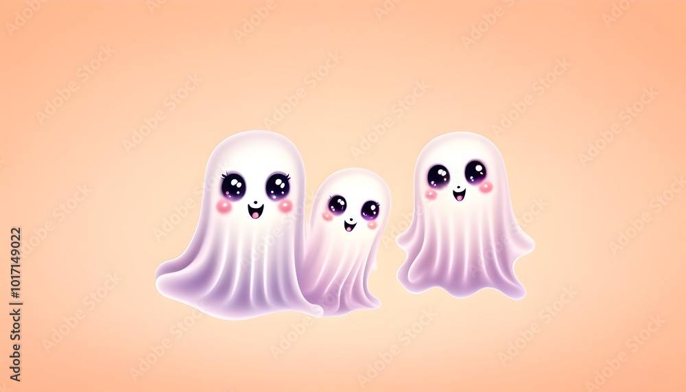 adorable floating ghosts with funny faces on a pastel backdrop