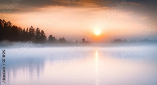 Wallpaper Mural Fog and sunrise over river or lake water Torontodigital.ca