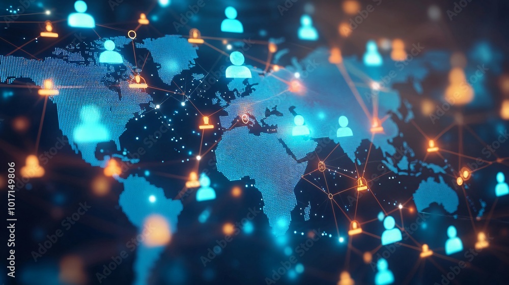 Obraz premium A Digital World Map with Interconnected People Icons