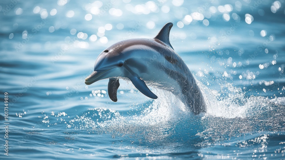 Fototapeta premium A Striped Dolphin Leaps From the Ocean Surface