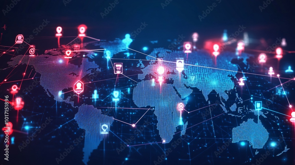 Global Network with Digital Map and Connection Points Global Network with Digital Map and Connection Points
