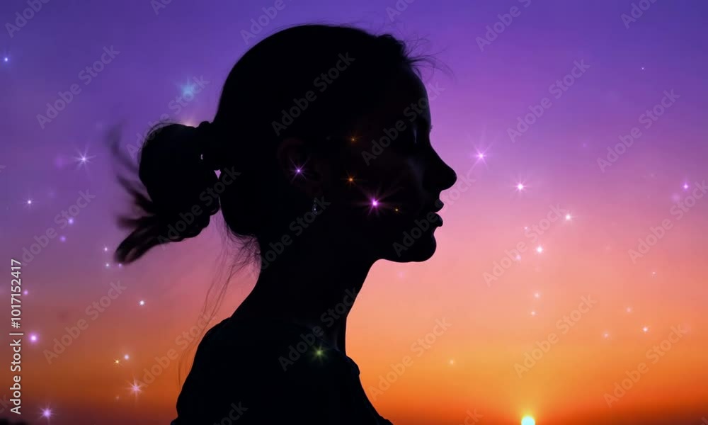 woman in the night, silhouette of a girl with a flower woman in the night, silhouette of a girl with a flower