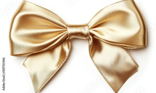 A gold ribbon bow is shown on a white background