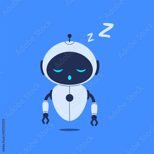 Robot in standby mode, appearing asleep. Vector illustration for tech designs, AI projects, and futuristic robot concepts