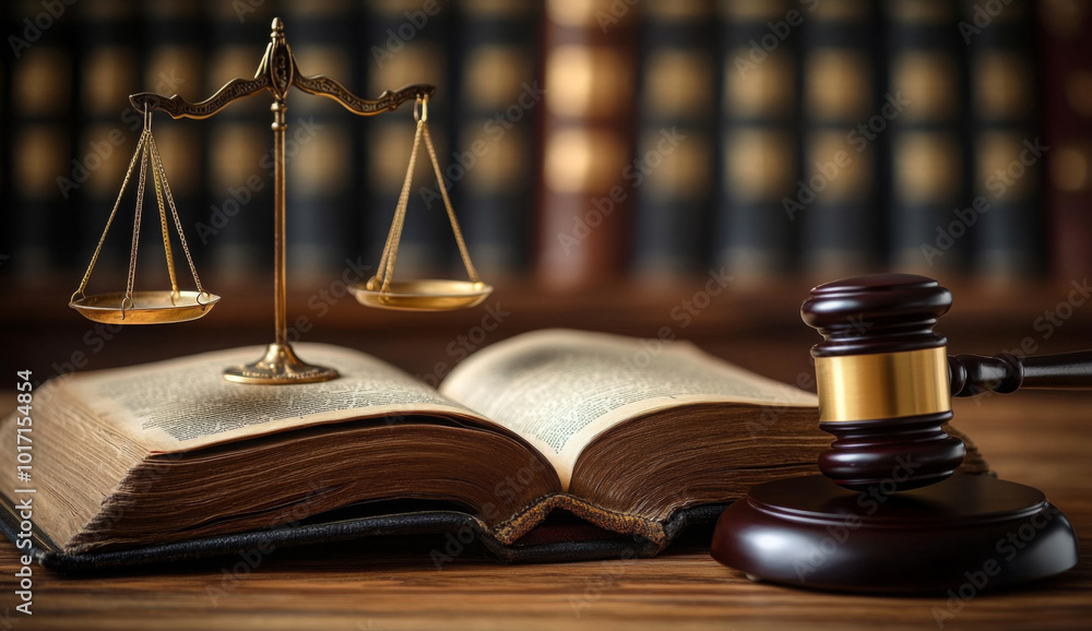 Law and justice, featuring symbols like a gavel, scales of justice, and legal documents symbolizing legal proceedings, fairness, and authority.
Law and justice, featuring symbols like a gavel, scales of justice, and legal documents symbolizing legal proceedings, fairness, and authority.