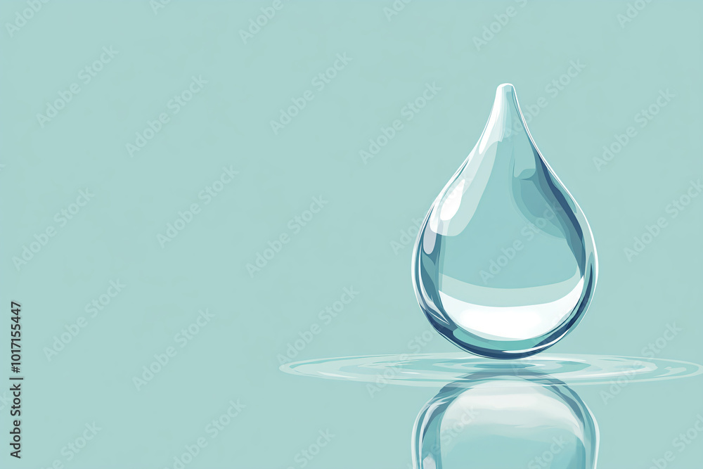 Large drop of liquid water, oil, rain on blue background. Macro water drop falling on water. Cosmetic moisturizing concept. Save clean water, ecology concept Water conservation Large drop of liquid water, oil, rain on blue background. Macro water drop falling on water. Cosmetic moisturizing concept. Save clean water, ecology concept Water conservation