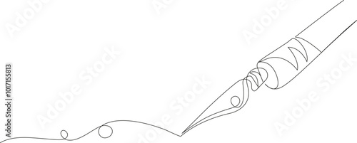 continuous line drawing of a metal quill, symbolizing literature, writing, poetry, and literary contests.