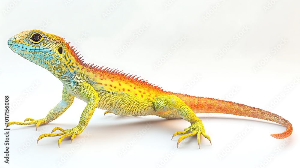 Fototapeta premium Vibrant Long Tailed Lizard Displaying Beautiful Bright Colors Nature Photo