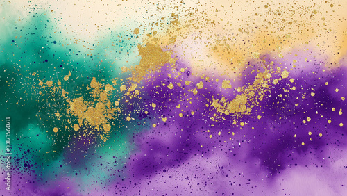 Mardi Gras Digital Watercolor Background Abstract Splash Colorful Art	