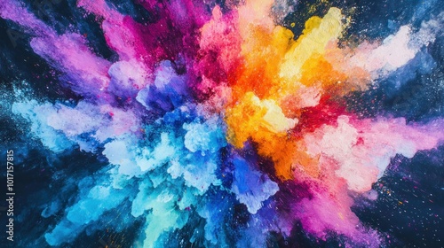 A vibrant explosion of colorful powder, resembling a cosmic nebula.