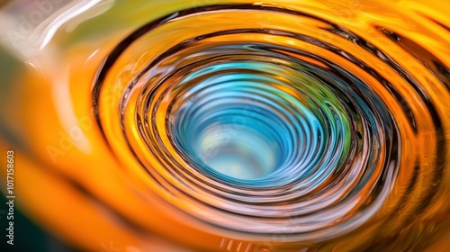 Abstract swirling pattern of orange, blue, and green hues photo