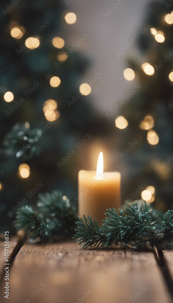 Decorations on a wooden table based on Christmas tree branches vertical Decorations on a wooden table based on Christmas tree branches vertical