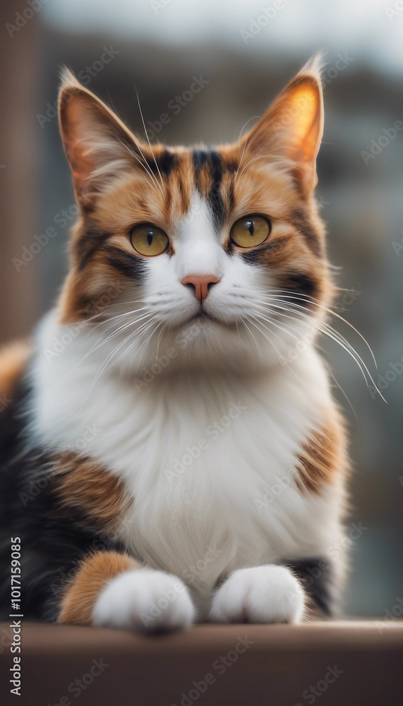 Domestic calico cat vertical Domestic calico cat vertical