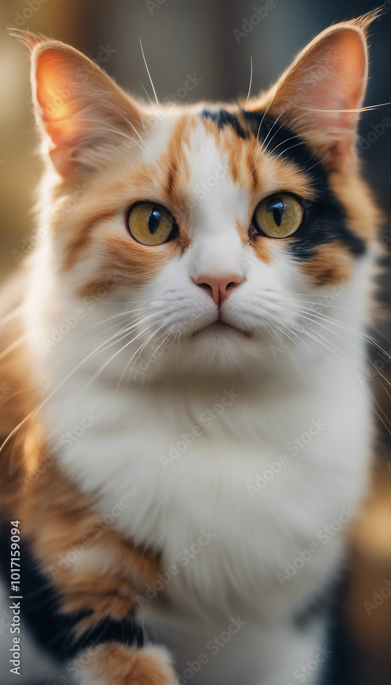 Domestic calico cat vertical Domestic calico cat vertical