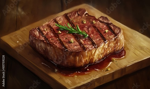 Illustrate a delicious and juicy steak