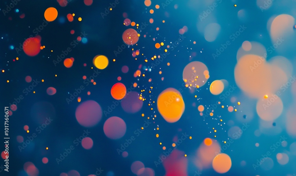 A blurry image of a blue background with a few yellow and orange dots A blurry image of a blue background with a few yellow and orange dots