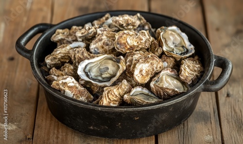 Fresh oyster oals. An old iron bowl of delicious organic oyster on an old wooden background --ar 5:3 --v 6.1 Job ID: 1e40329d-28ee-41b6-a9ff-8aeb2aeaa5ba photo