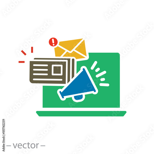 share media latest, news content icon, social personal blog, latest information, megaphone announce, flat vector illustration
