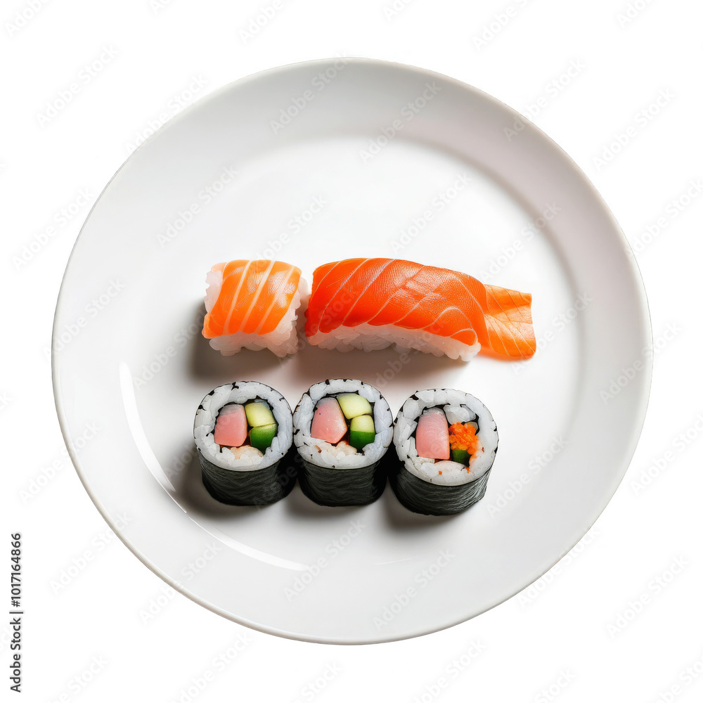 Salmon Sushi on a Plate for Japanese Cuisine Illustration Salmon Sushi on a Plate for Japanese Cuisine Illustration