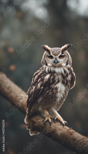 Owl on a branch vertical