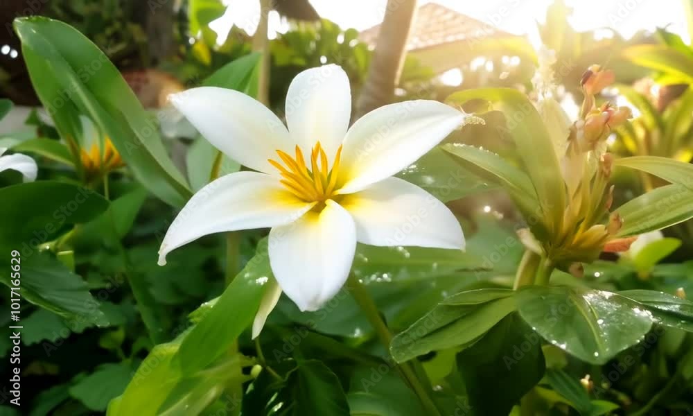 Frangipani Flowers Blooming in a Tropical Garden Frangipani Flowers Blooming in a Tropical Garden