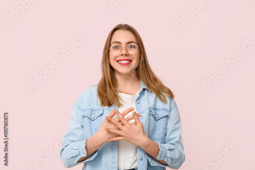 Young deaf mute woman using...