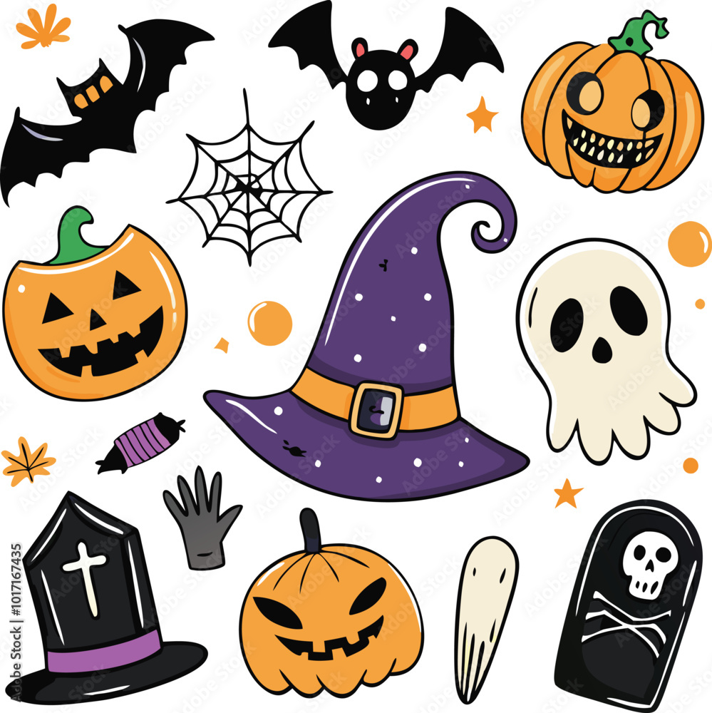 Fototapeta premium Set of hand drawn Halloween element collections