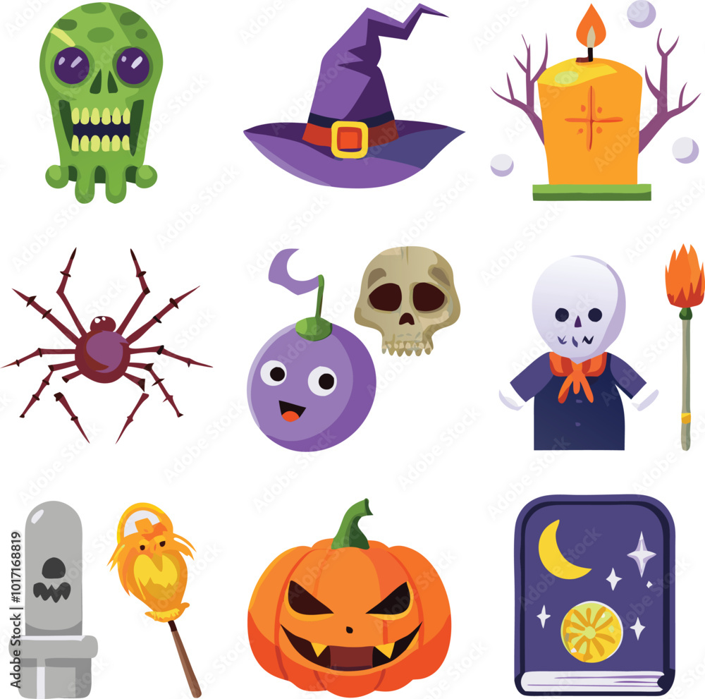 Set of hand drawn Halloween element collections Set of hand drawn Halloween element collections