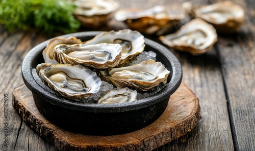 Fresh oyster oals. An old iron bowl of delicious organic oyster on an old wooden background --ar 5:3 --v 6.1 Job ID: 1e40329d-28ee-41b6-a9ff-8aeb2aeaa5ba photo