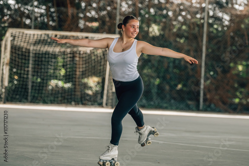 young woman training or doing sports outdoors, skater