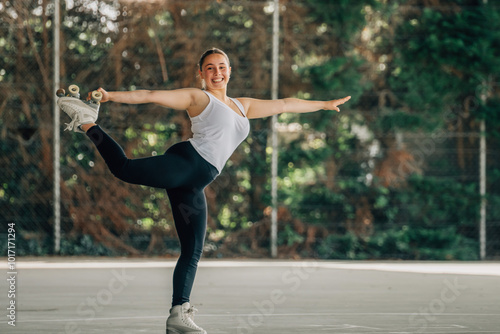 young woman training or doing sports outdoors, skater