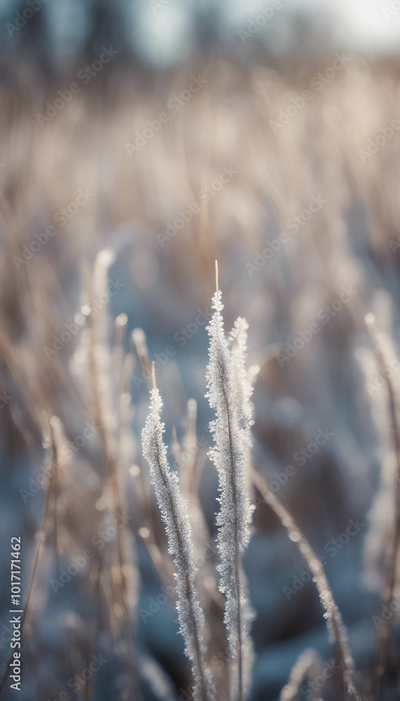 Winter landscape frost-blank covered grasses selective focus shallow depth of field vertical Winter landscape frost-blank covered grasses selective focus shallow depth of field vertical