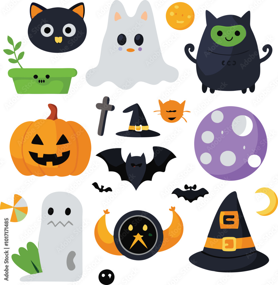 Set of hand drawn Halloween element collections Set of hand drawn Halloween element collections