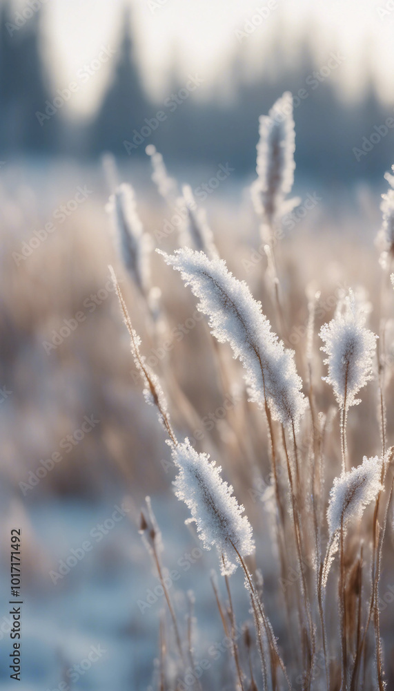 Winter landscape frost-blank covered grasses selective focus shallow depth of field vertical Winter landscape frost-blank covered grasses selective focus shallow depth of field vertical