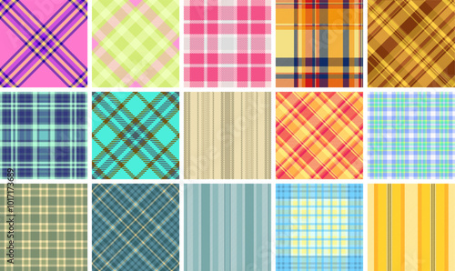 Classic plaid fabric patterns with stripes and checks, perfect for textile prints, clothing materials, or stylish decor. photo