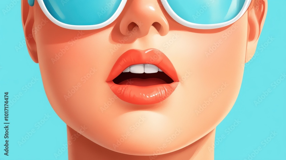 An illustration of orange lips with sunglasses, slightly open, conveying style and a laid-back summer vibe. The lips are highlighted against a light blue backdrop. An illustration of orange lips with sunglasses, slightly open, conveying style and a laid-back summer vibe. The lips are highlighted against a light blue backdrop.