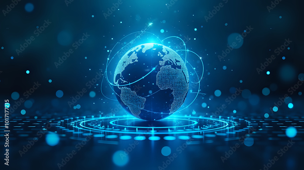 Illustration of a earth, a global network of blue lines connecting the Earth as a sphere Illustration of a earth, a global network of blue lines connecting the Earth as a sphere