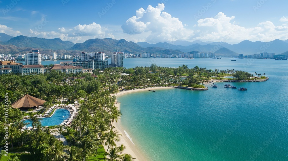 Vietnam's Nha Trang Aerial view of the five-star Vinpearl resort in Nha Trang, Vietnam captured by a drone or flycam. It is a well-liked travel location. Vietnam's Nha Trang Aerial view of the five-star Vinpearl resort in Nha Trang, Vietnam captured by a drone or flycam. It is a well-liked travel location.
