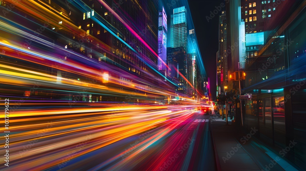 Dazzling Cityscape with Vibrant Lights and Dynamic Motion at Night Dazzling Cityscape with Vibrant Lights and Dynamic Motion at Night