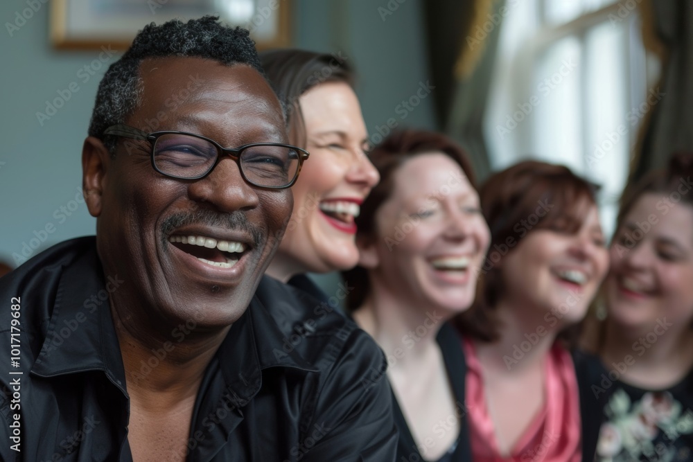 Group of diverse friends laughing and having fun together in a pub. Group of diverse friends laughing and having fun together in a pub.