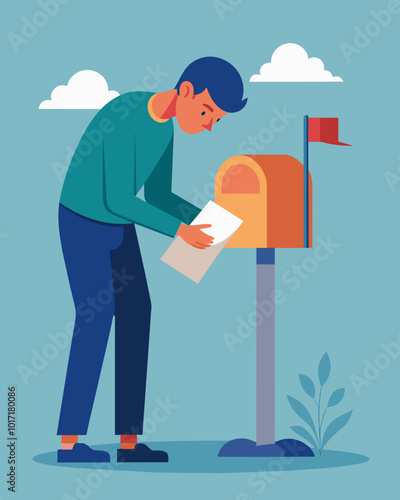 A man checks his mailbox every day hoping to receive his unemployment benefits after his reduced work hours were not enough to support him. He anxiously awaits any assistance that. Vector illustration
