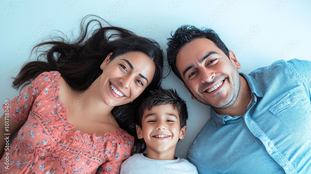 LatAm family on floor, white background