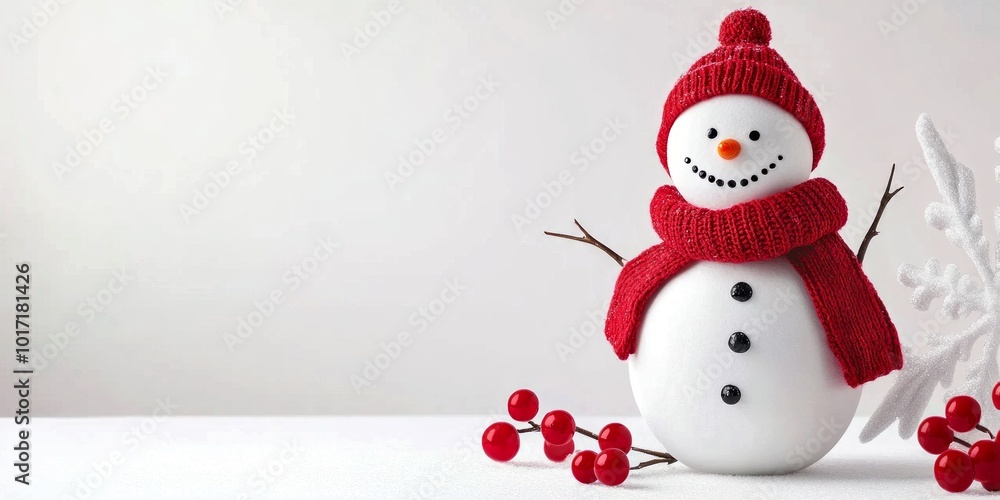 A cheerful snowman stands against a simple background. Its bright red scarf and hat add a festive touch. Perfect for holiday spirit. Capture the essence of winter fun. AI A cheerful snowman stands against a simple background. Its bright red scarf and hat add a festive touch. Perfect for holiday spirit. Capture the essence of winter fun. AI