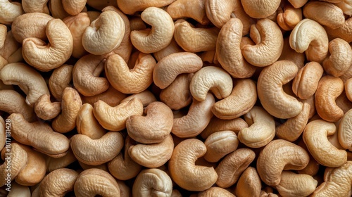 Full frame top view of huge amount of raw tasty cashews placed on smooth surface